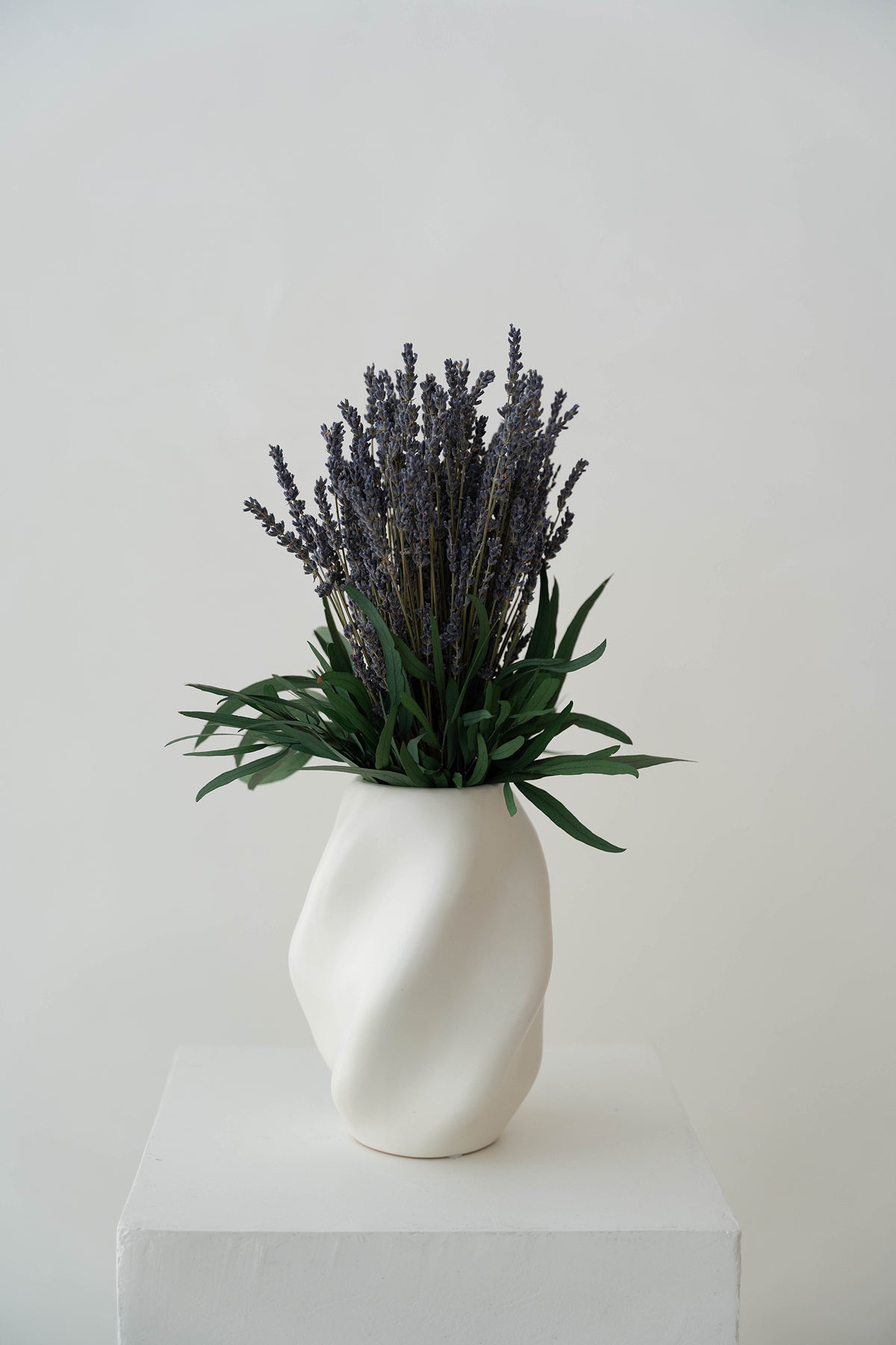 Preserved Lavender Arrangement in Sculptural White Vase