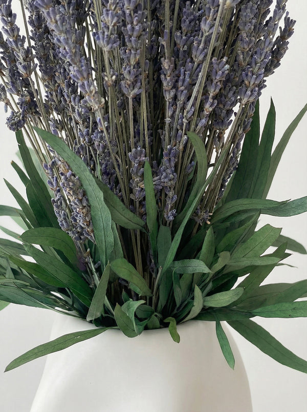 Preserved Lavender Arrangement in Sculptural White Vase
