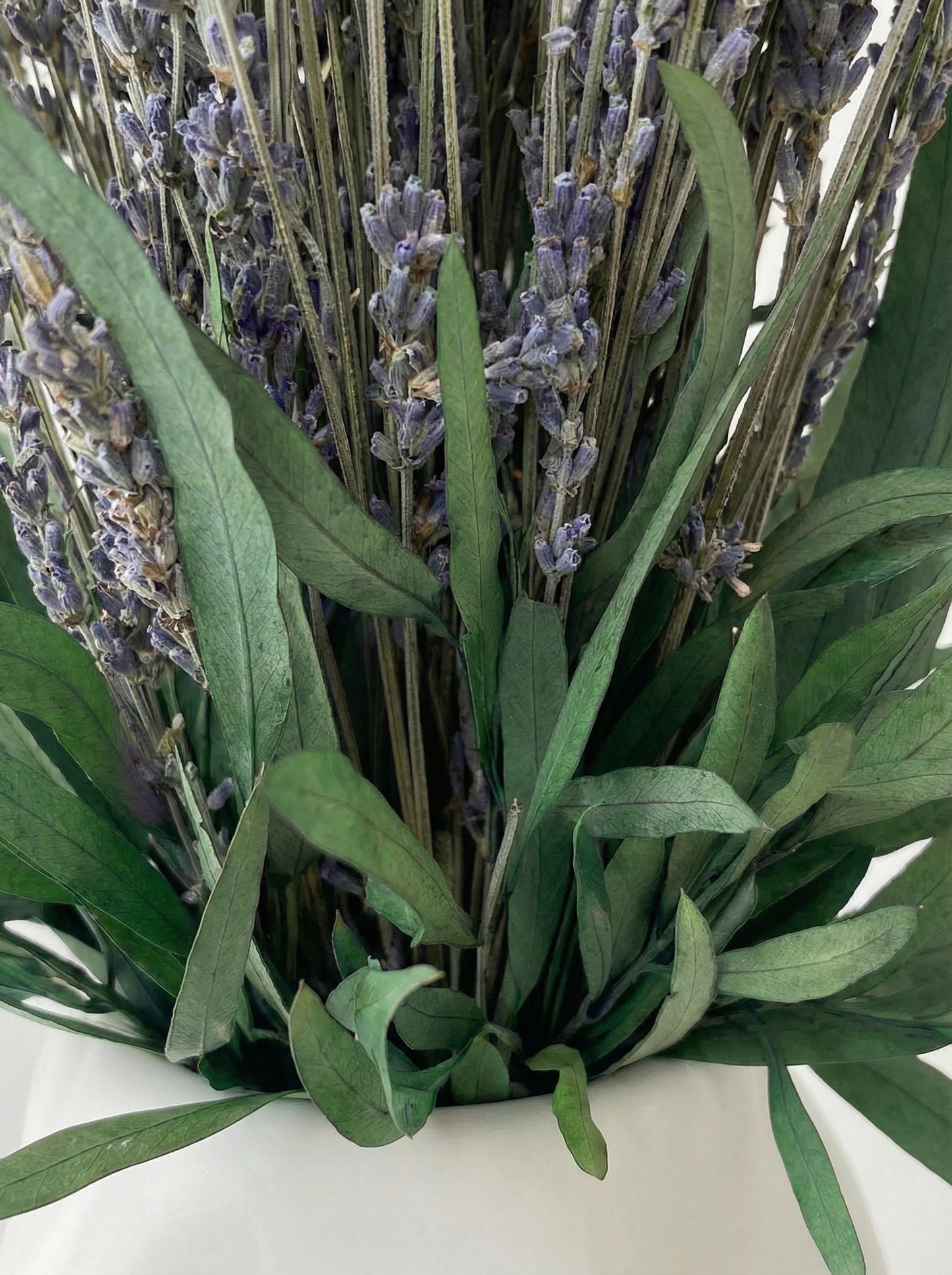 Preserved Lavender Arrangement in Sculptural White Vase