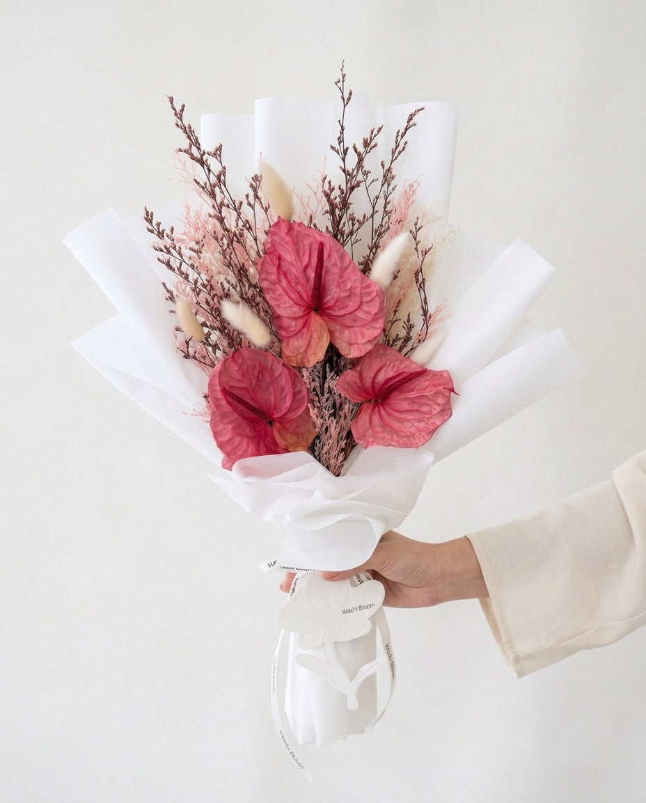 pink anthurium preserved bouquet Blush Reverie Washi Bloom Riyadh